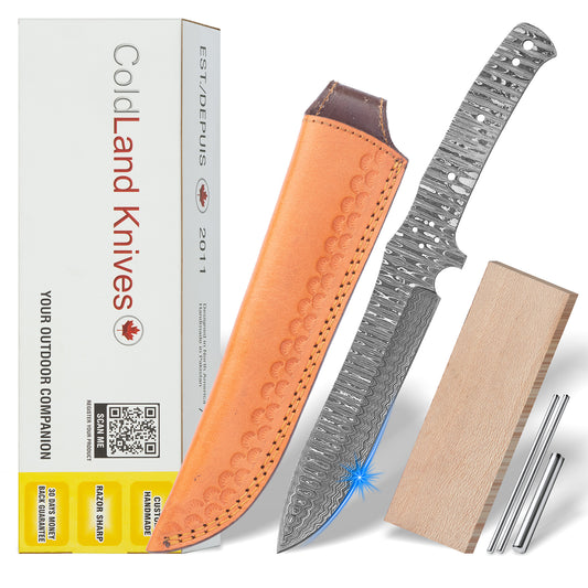 Damascus Steel Knife Making Kit 11” – Hand Forged Hunting & Skinner Full Tang Blade with Maple Wood Handle NAKIT05