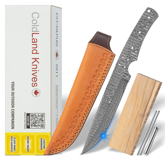 Damascus Steel Knife Making Kit 12” – Hand Forged Bowie Full Tang Hunting Blade with Mulberry Wood Handle NAKIT12