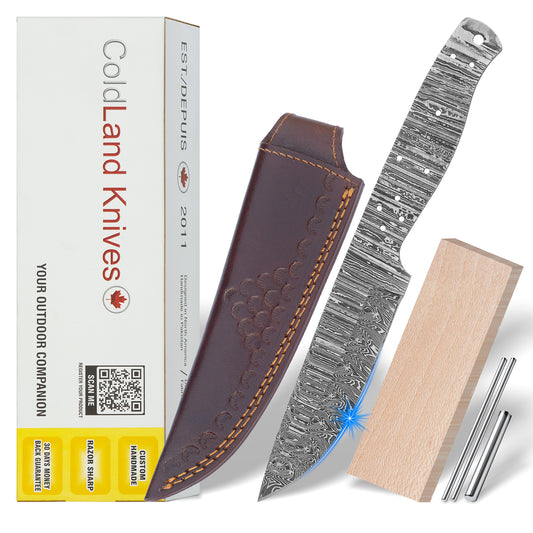 Damascus Steel Knife Making Kit 10.5” – Hand Forged Hunting & Skinner Full Tang Blade with Maple Wood Handle NAKIT04